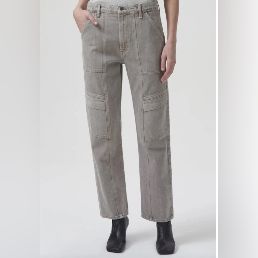 Agolde Women’s Cooper Cargo High Waist Straight Leg Jeans Stone Gray 24 Utility